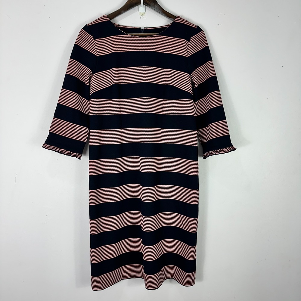 Talbots Striped Midi Sheath Dress Womens 6 Pink Blue‎ 3/4 Sleeve Preppy Office